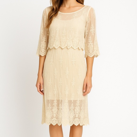 Zara Dresses & Skirts - ZARA Boho Lace Long Sleeve Dress – Cream Ivory Sheer Floral – Size Small